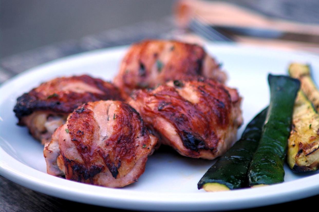 Crispy chicken thighs marinated in cumin, tequila, lime, and thyme