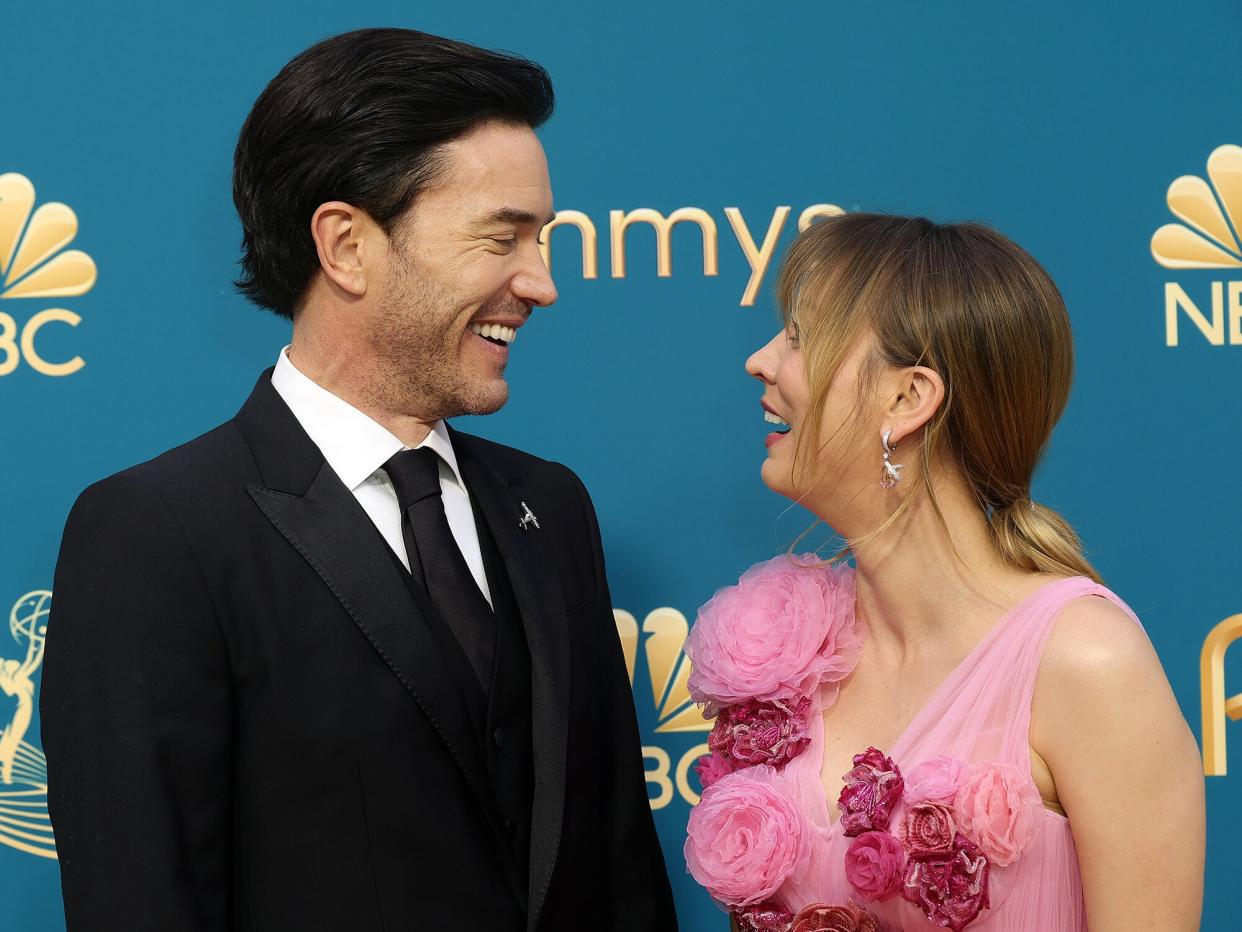 Tom Pelphrey and Kaley Cuoco attends the 74th Primetime Emmys at Microsoft Theater on September 12, 2022 in Los Angeles, California