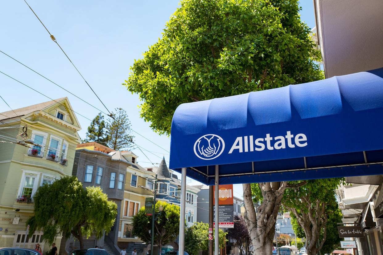 Signage for branch of Allstate insurance company in the Cow Hollow neighborhood of San Francisco, California, August 28, 2016.