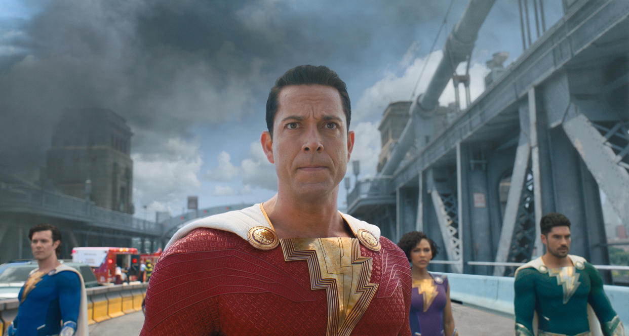 Adam Brody, Zachary Levi, Meagan Good and DJ Cotrona in Shazam! Fury of the Gods