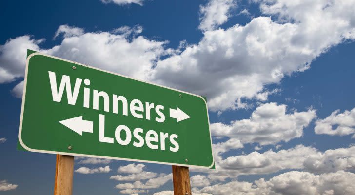 a road sign with the words winners and losers on it