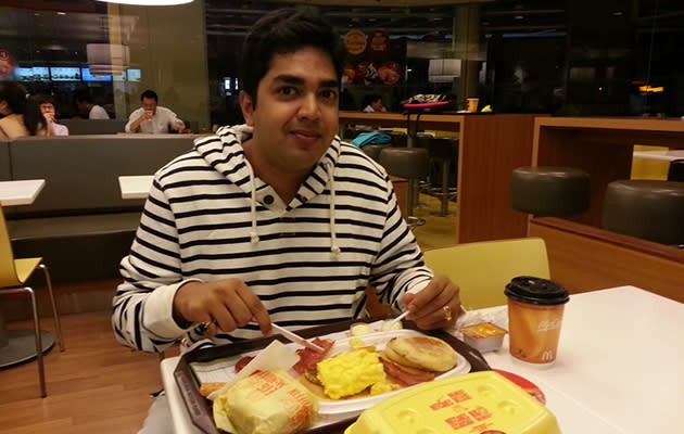 A bigger breakfast for this customer who had his free Egg McMuffin alongside his regular Big Breakfast meal.