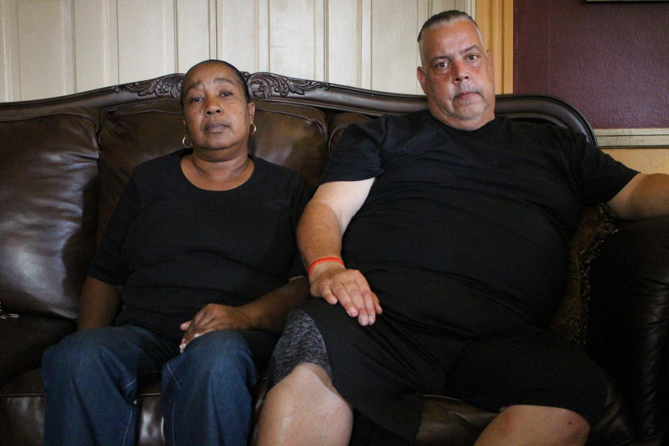 Thomas Matthews and Carmen Riley pose for a photo in Harrisburg, Pennsylvania, on August 15, 2019. They are raising questions about the July 1 death of their 21-year-old son, Ty’rique Riley, while in custody of Dauphin County Prison. (AP Photo/Michael Rubinkam)