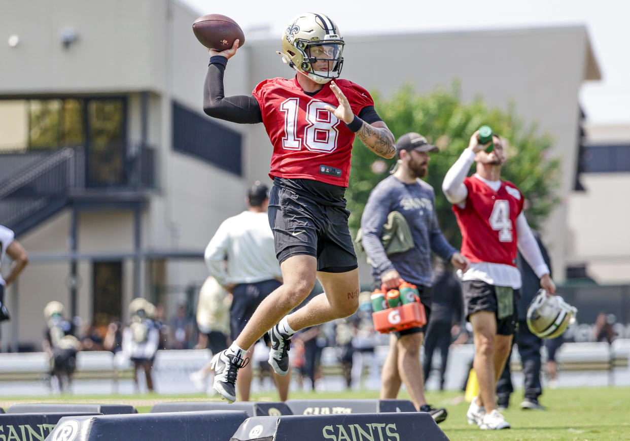 Spencer Rattler (18) was once thought of as a potential first-round quarterback. Now he tries to become the Saints' QB of the future. (Photo by Derick E. Hingle/Getty Images)