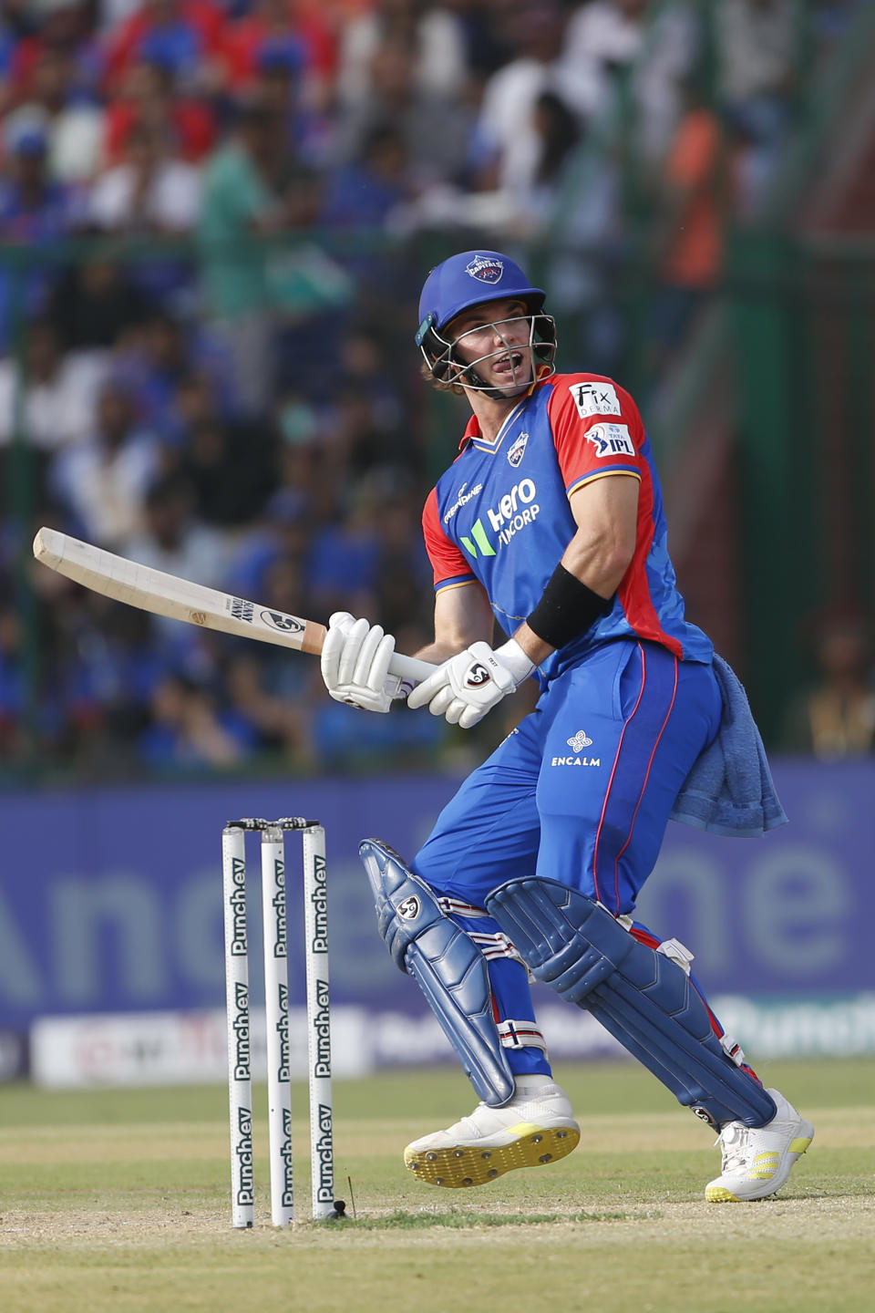 Delhi Capitals' Tristan Stubbs plays a shot during the Indian Premier League cricket match between Delhi Capitals and Mumbai Indians in New Delhi, India, Saturday, April 27, 2024. (AP Photo/ Surjeet Yadav)