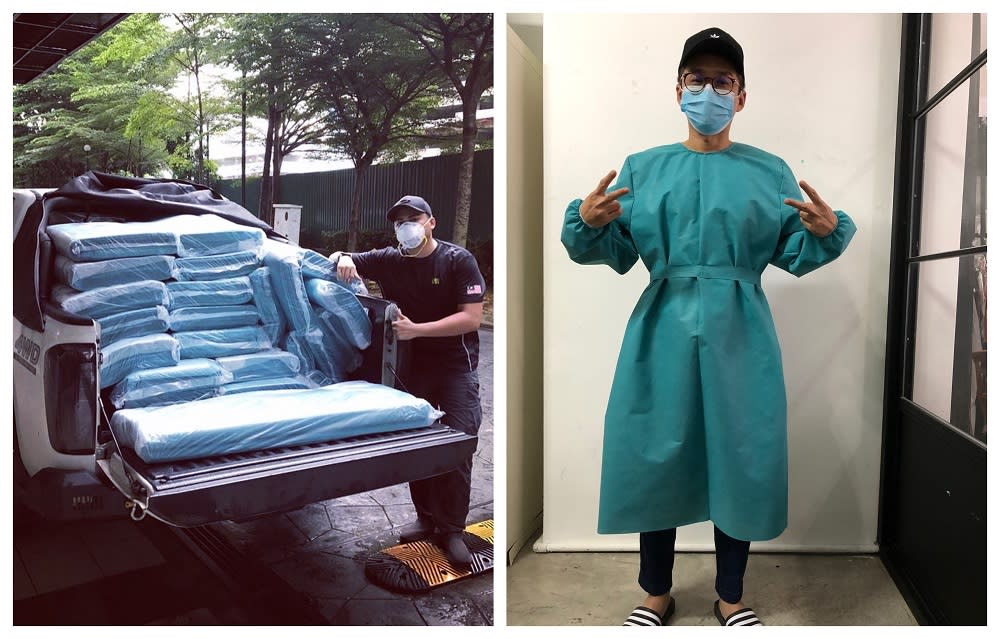 Despite his business taking a hit, the sought-after designer (right) and his team are doing their part to help. — Pictures courtesy of Khoon Hooi