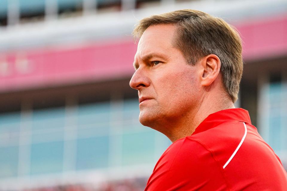 Aug 30, 2023; Lincoln, NE, USA; Nebraska Cornhuskers athletic director Trev Alberts before the match against the Omaha Mavericks at Memorial Stadium. Mandatory Credit: Dylan Widger-USA TODAY Sports