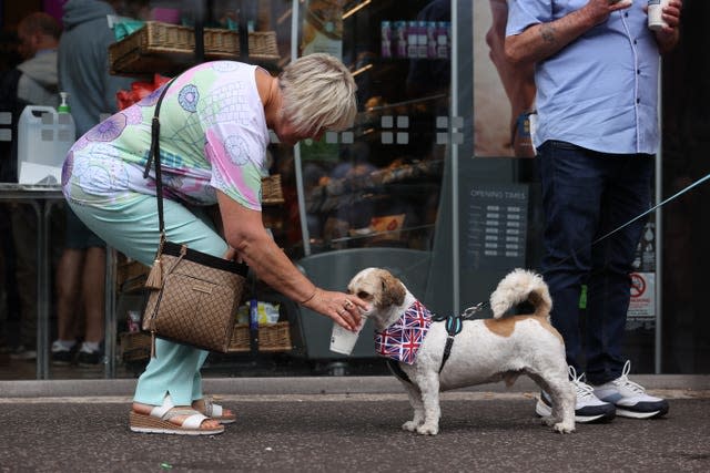 Woman gives her dog water