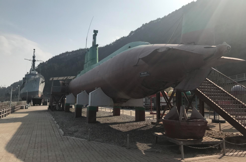 The North Korean sub, with damage visible underneath. (Jay Busbee/Yahoo Sports)