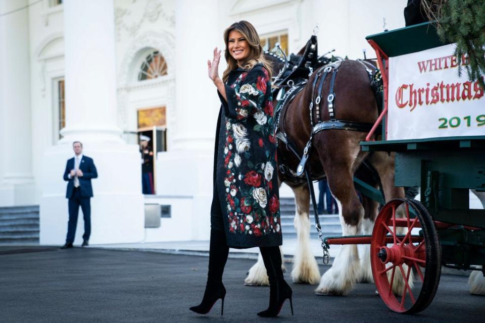 Melana Trump receives the White House Christmas Tree in 2019.