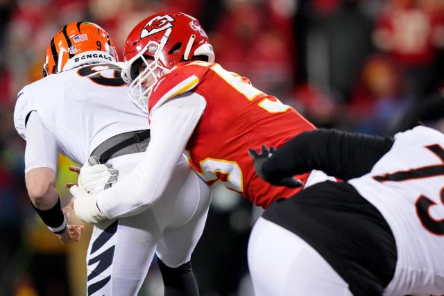 Kansas City Chiefs defensive end George Karlaftis (56) and Chiefs