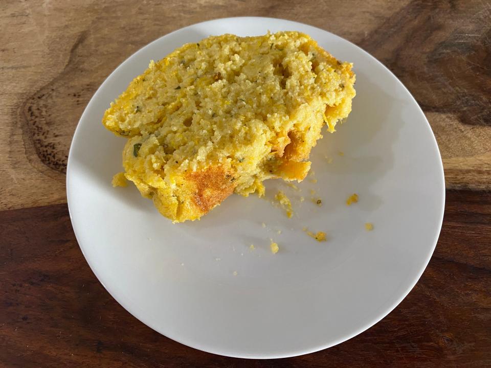 Pumpkin bread on a white plate.