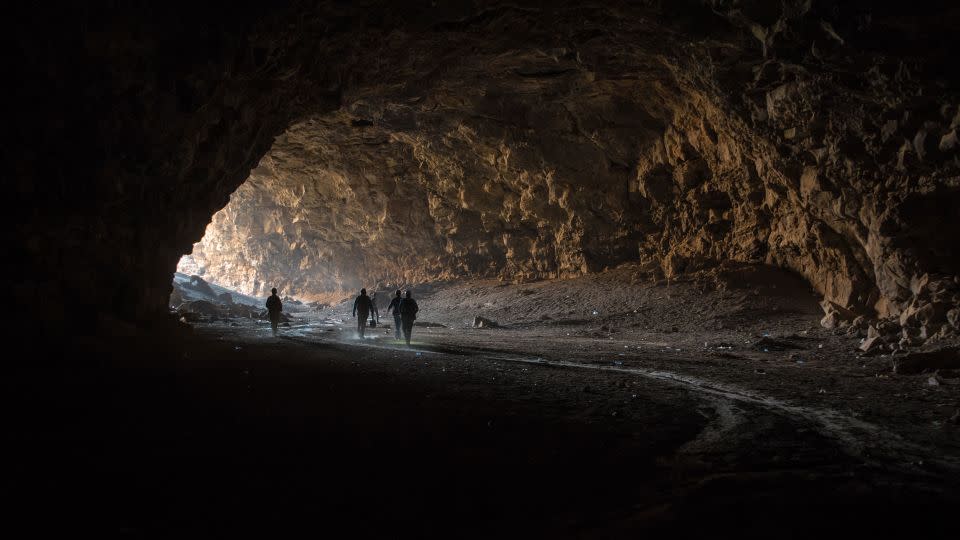 The researchers enter Umm Jirsan, the longest lava tube system in the region.  - Green Arabia Project