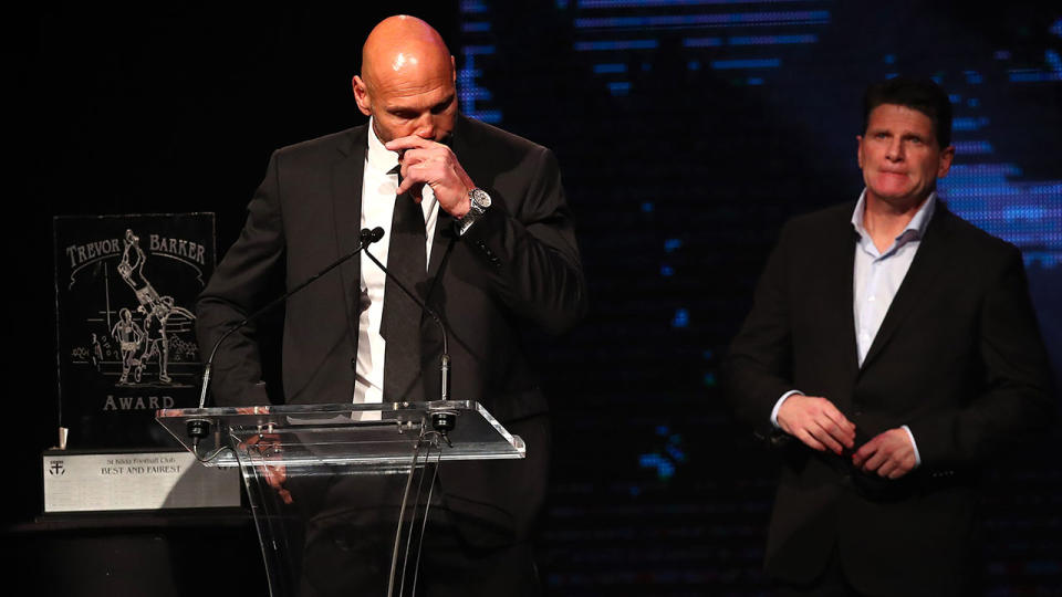 Stewart Loewe and Robert Harvey, pictured here paying tribute to Danny Frawley.