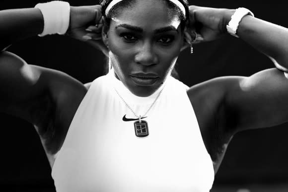 Tennis star Serena Williams wearing Nike gear.