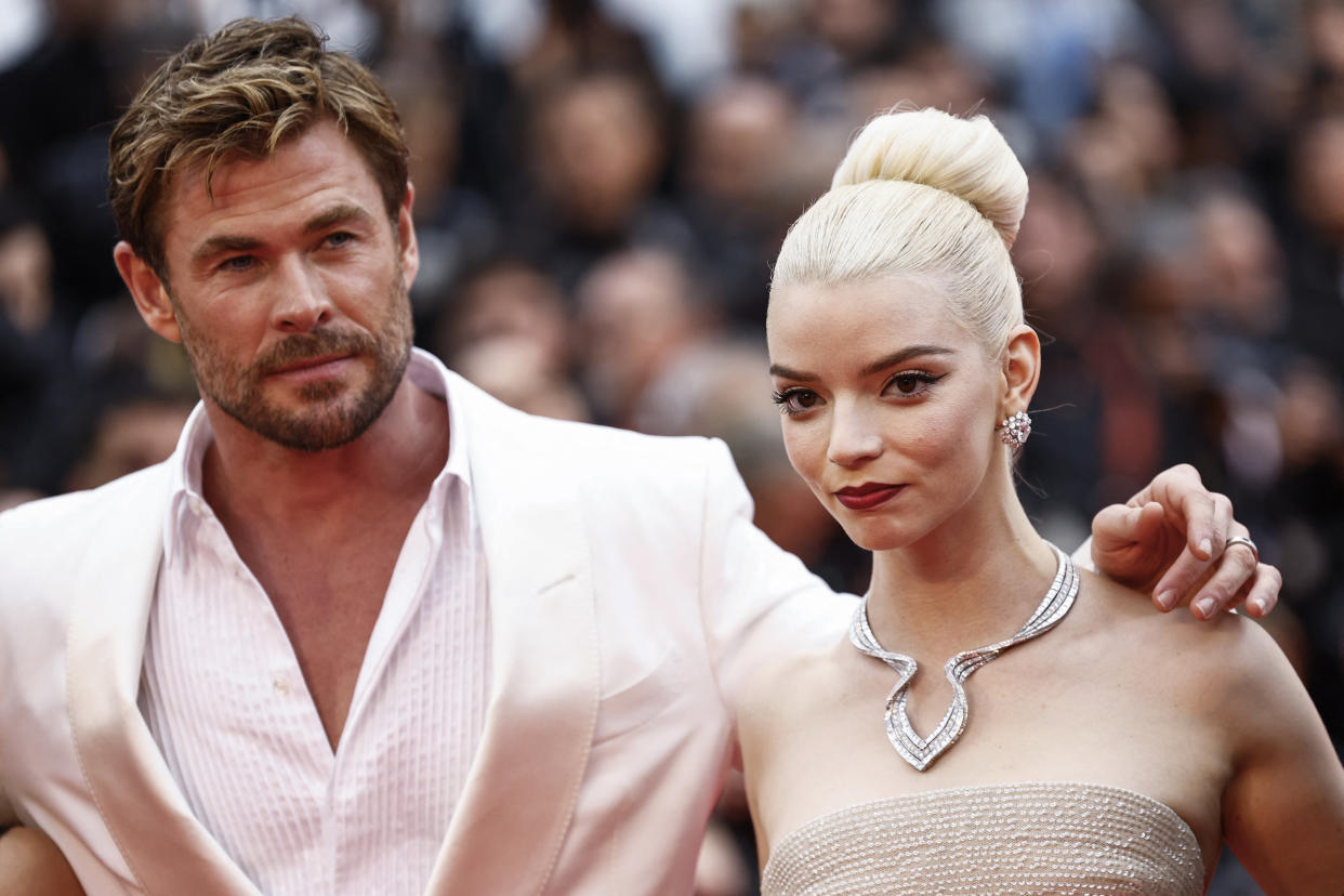 Chris Hemsworth and British-US actress Anya Taylor-joy arrive for the screening of the film 