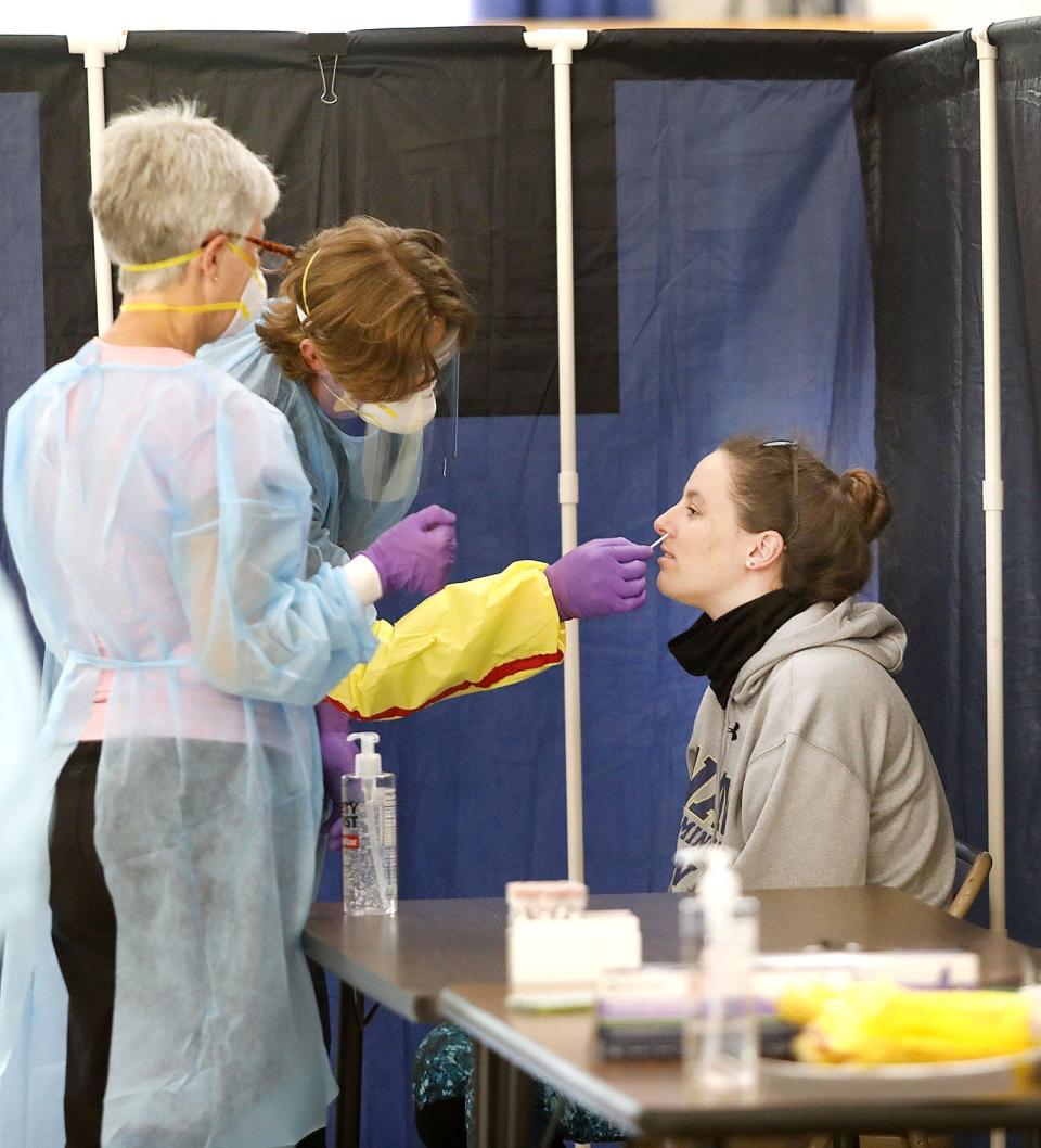 Hanover substitute teacher Katey Moynahan, who teaches elementary students, gets tested Monday, Sept. 14, 2020.