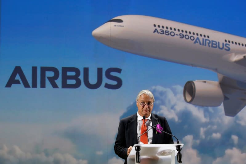 Christian Scherer, Airbus Chief Commercial Officer, speaks during a news conference for the delivery of the first Fiji Airways A350 XWB airliner at the aircraft builder's headquarters of Airbus in Colomiers near Toulouse