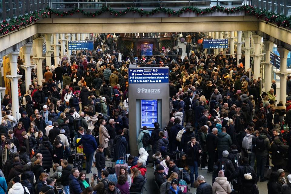 Passengers waited on the concourse at the entrance to Eurostar in St Pancras International station on Saturday (PA Wire)
