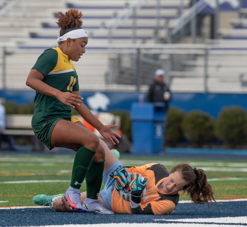 Red Bank Mya King can't get there in time as Immaculate Heart goalie Noelle Haskell scoops up the ball. Immaculate Heart Academy Girls Soccer defeats Red Bank Catholic 2-0 in Non-Public A State Final at Kean University in Union NJ on November 14, 2021. 