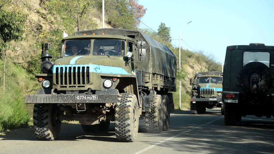 Russian peacekeepers, pictured here in Nagorno-Karabakh in October 2023, withdrew from the enclave on Wednesday. - AFP/Getty Images