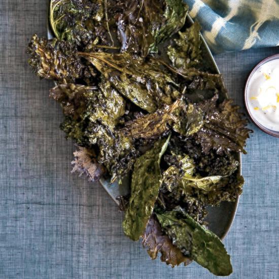 Crispy Kale with Lemon-Yogurt Dip