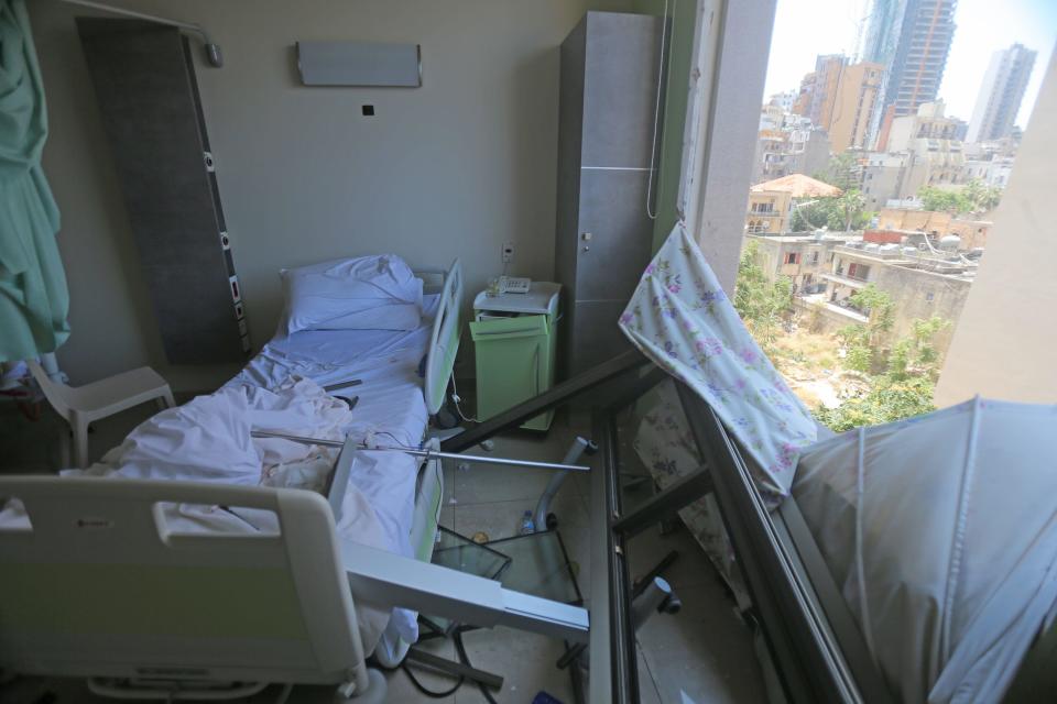 The damaged Wardieh hospital is pictured in the aftermath of Tuesday's blast that tore through Lebanon's capital. / Credit: Getty