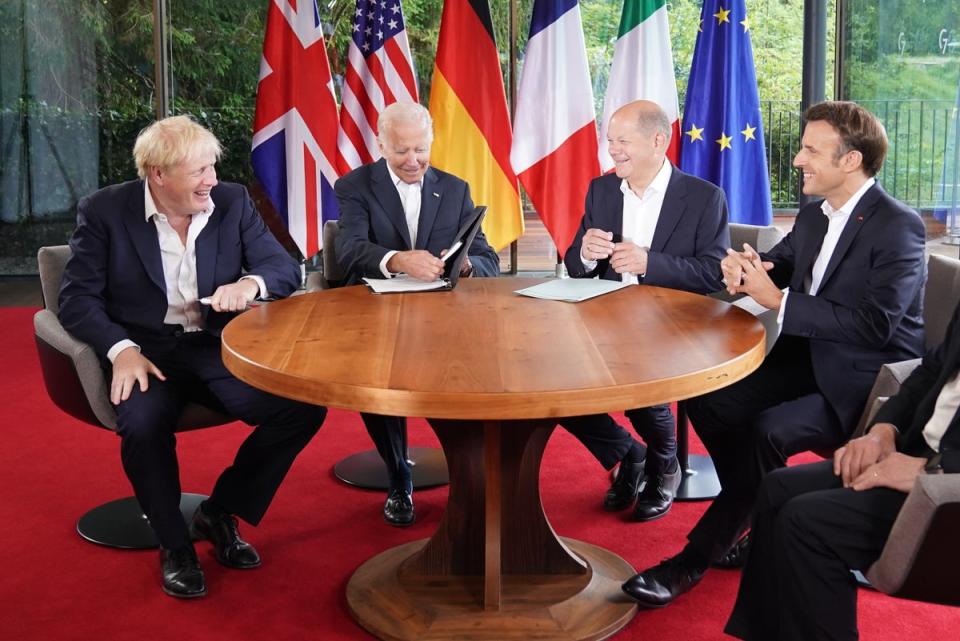 A ‘quad’ meeting between Mr Johnson, Mr Biden German Chancellor Olaf Scholz and President of France Emmanuel Macron (Stefan Rousseau/PA) (PA Wire)