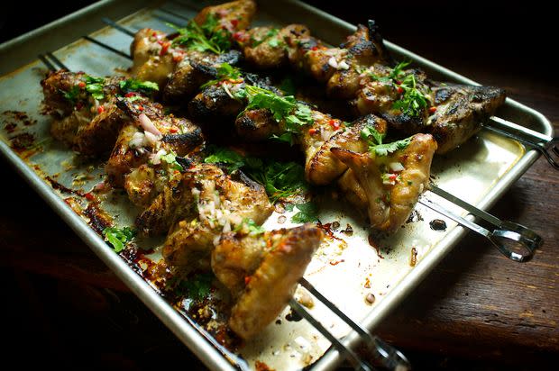 Burmese Style Wings with Cilantro, Lime, and Shallot Salsa