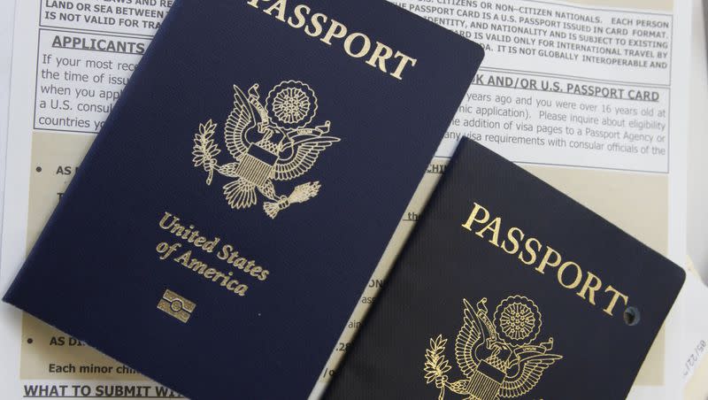 A new United States passport, at left, beside an expired pierced passport.