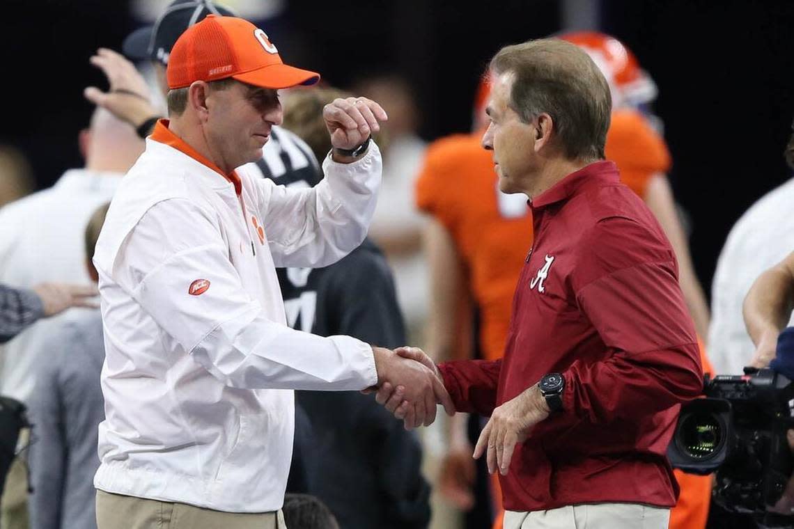 Clemson’s Dabo Swinney and Alabama’s Nick Saban have met in the College Football Playoff each of the past three years.