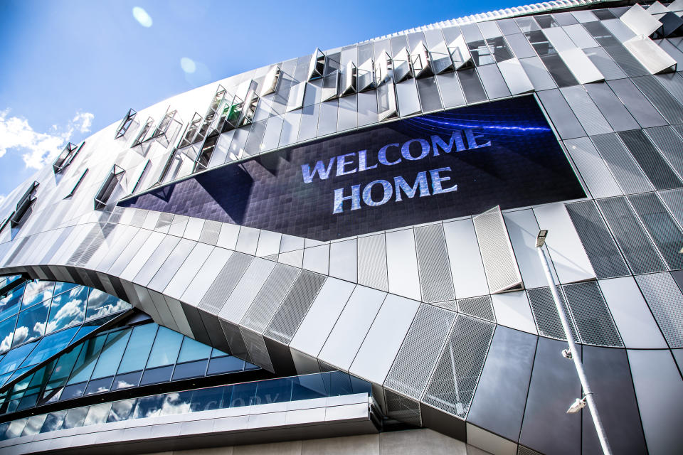 Tottenham Hotspur Stadium in London will host two NFL games in 2024. (Getty) London, UK - 12 May, 2019: color image depicting the ultra modern architecture of the brand new Tottenham Hotspur football stadium in London, UK. Tottenham Hotspur Stadium is a stadium currently under construction that will serve as the home ground for Tottenham Hotspur in north London, replacing the club's previous stadium, White Hart Lane. It has a planned capacity of 62,062, making it one of the largest in the Premier League and the largest for a club stadium in London. It is designed to be a multi-purpose stadium and features a world's-first dividing, retractable football pitch, that reveals a synthetic turf pitch underneath for NFL London Games, concerts and other events. Room for copy space.