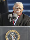 FILE - In this Jan. 20, 2009 file photo, the Rev. Joseph E. Lowery gives the benediction at the end of the swearing-in ceremony for President Barak Obama at the U.S. Capitol in Washington. Lowery began his benediction reciting the third verse of "Lift Every Voice and Sing," known as the Black national anthem. "Lift Every Voice and Sing" has been resurrected as a beacon of hope for all races during nationwide protests. (AP Photo/Ron Edmonds, File)