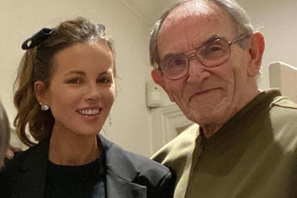 <p>Kate Beckinsale/Instagram</p> Kate Beckinsale and her late stepfather Roy Batterbsy