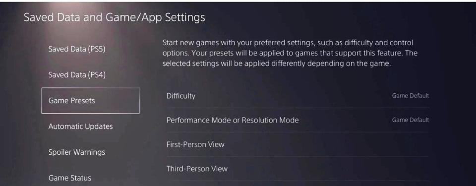 PS5 settings