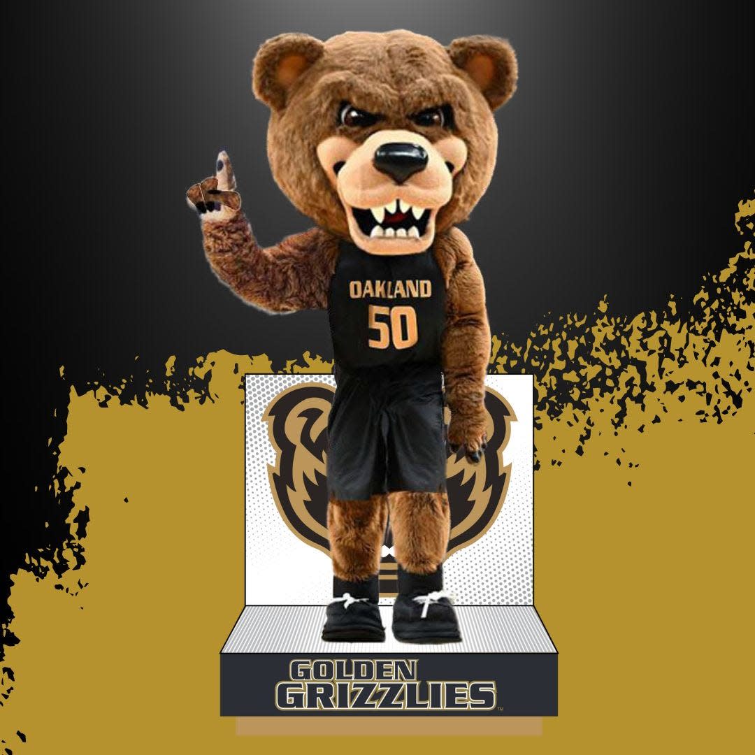 Oakland Golden Grizzlies Grizz bobblehead.