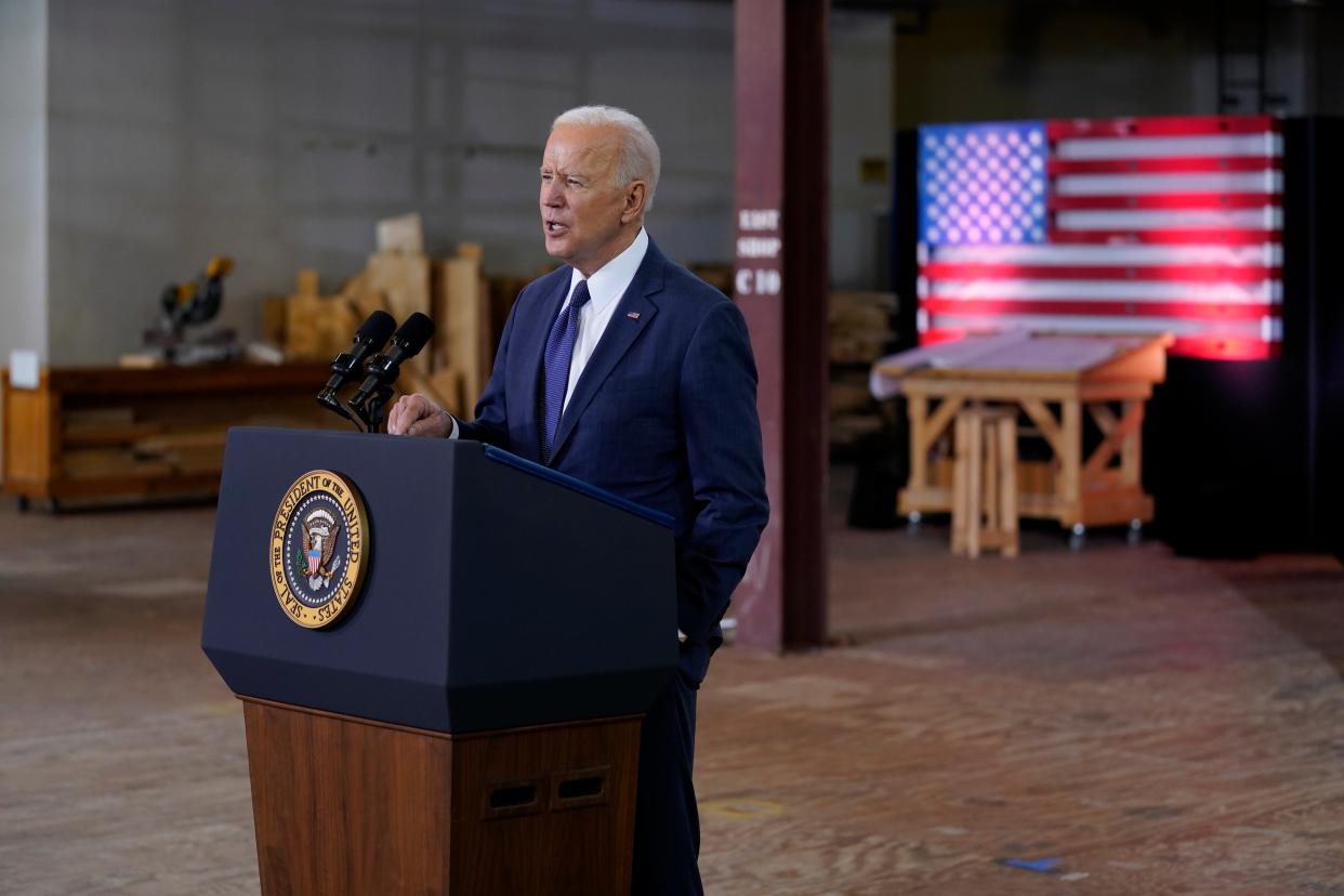 President Joe Biden delivers a speech on infrastructure spending at Carpenters Pittsburgh Training Center (AP)