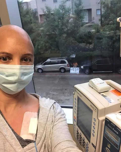 31) Husband Supports Wife Through Cancer Treatment Through Window - April 2020