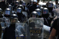 <p>Riot police get ready to move-in on protesters during the G7 Summit in Quebec City, Quebec, Canada, June 8, 2018. (Photo: Jonathan Ernst/Reuters) </p>