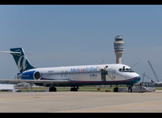 Comedian <a href="http://www.huffingtonpost.com/mark-malkoff" target="_hplink">Mark Malkoff</a> set a Guinness World Record for the most flight segments in a 30-day period, with more than 130 flights on AirTran. It even earned him his face on the side of this plane.