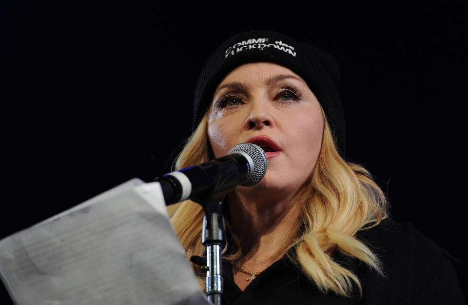 Madonna participates in Amnesty International's "Bringing Human Rights Home" Concert at the Barclays Center on Wednesday, Feb. 5, 2014 in New York. (Photo by Evan Agostini/Invision/AP)