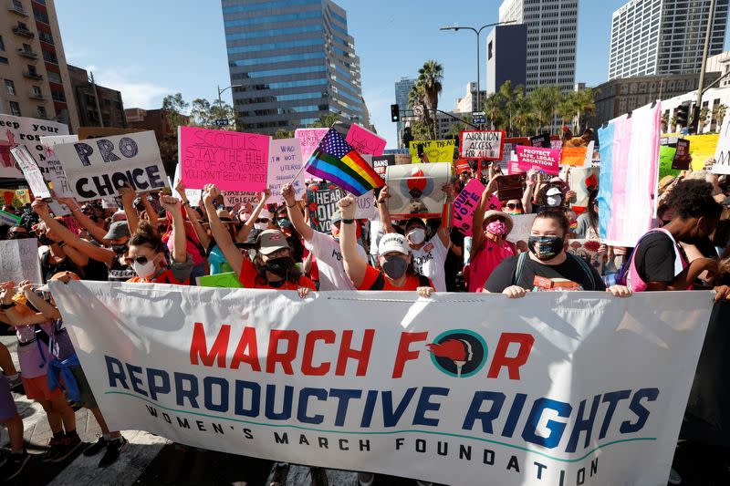 FILE PHOTO: Supporters of reproductive choice take part in the nationwide Women's March in Los Angeles