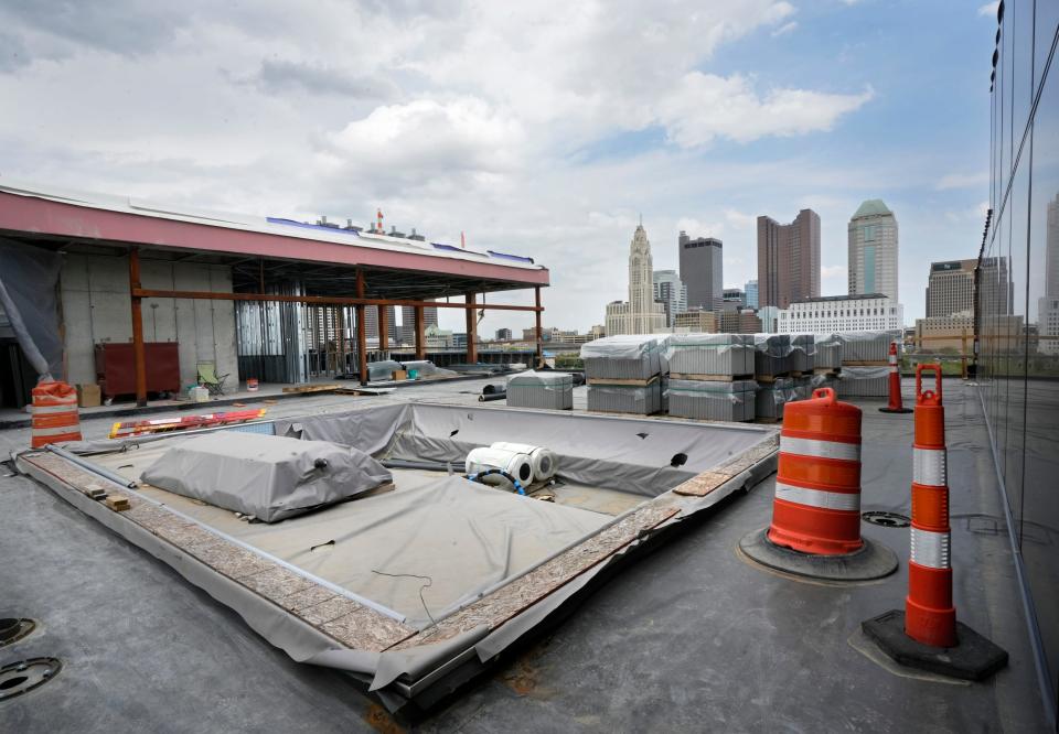 One at the Peninsula, a new two-building apartment complex in Franklinton, will have a pool and patio area overlooking the Columbus skyline.