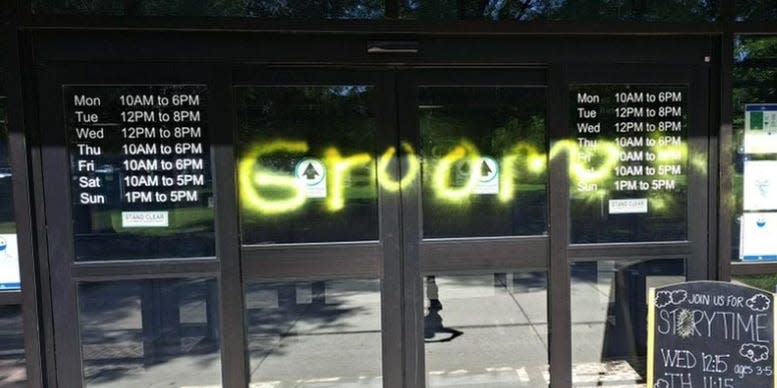 Charles Sutherland was arrested on vandalism and hate crime charges last year after authorities say he spraypainted the word "Groomer" on two Maryland libraries during Pride.