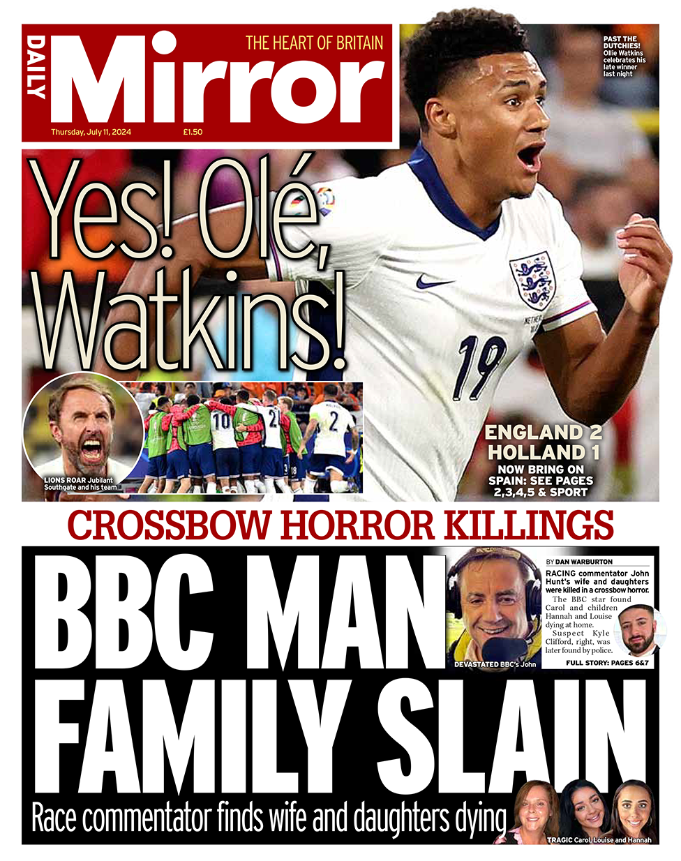 Daily Mirror front page for 11/07/24