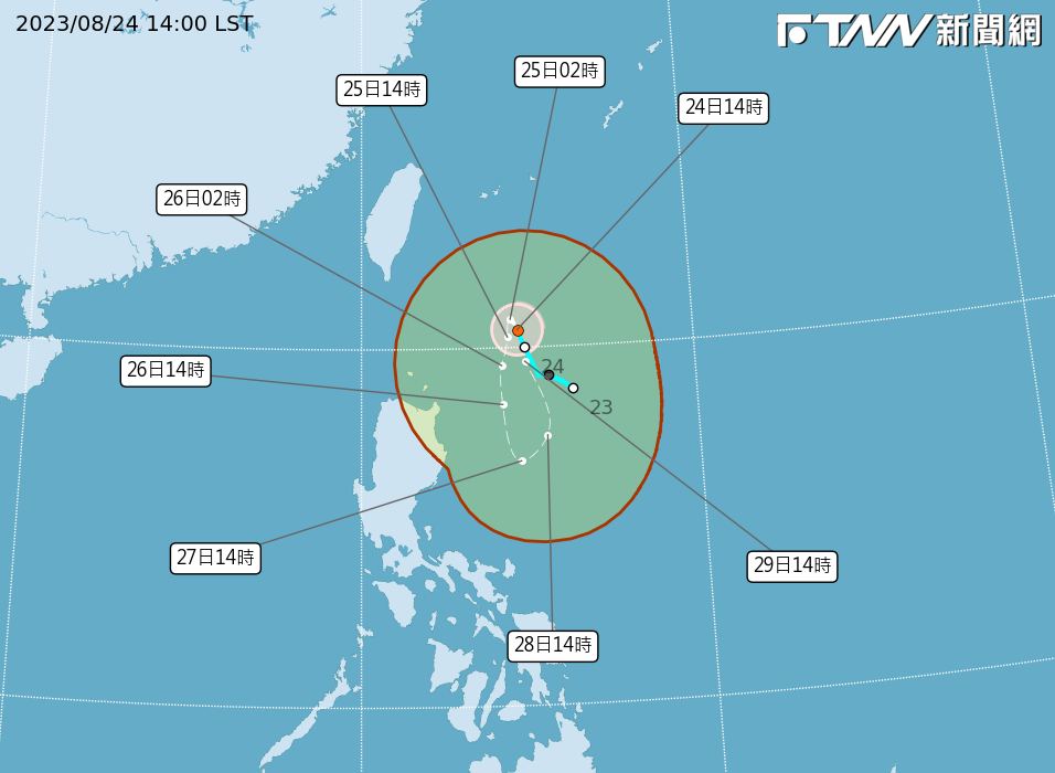中央氣象局在今（24）日下午兩點宣布蘇拉颱風形成，颱風未來走向氣象局將密切觀察（圖／取自中央氣象局）