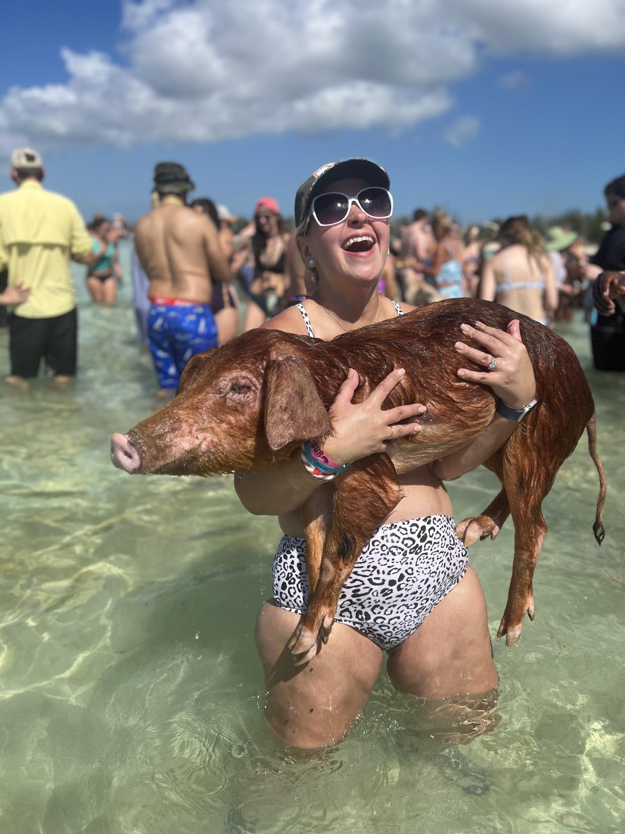 On one of our two excursions in Freeport, we swam with pigs. (Photo: Terri Peters)