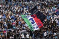 Napoli's fans wait for the start of the Serie A soccer match between Napoli and Sampdoria at the Diego Maradona Stadium, in Naples, Sunday, June 4, 2023. (AP Photo/Andrew Medichini)