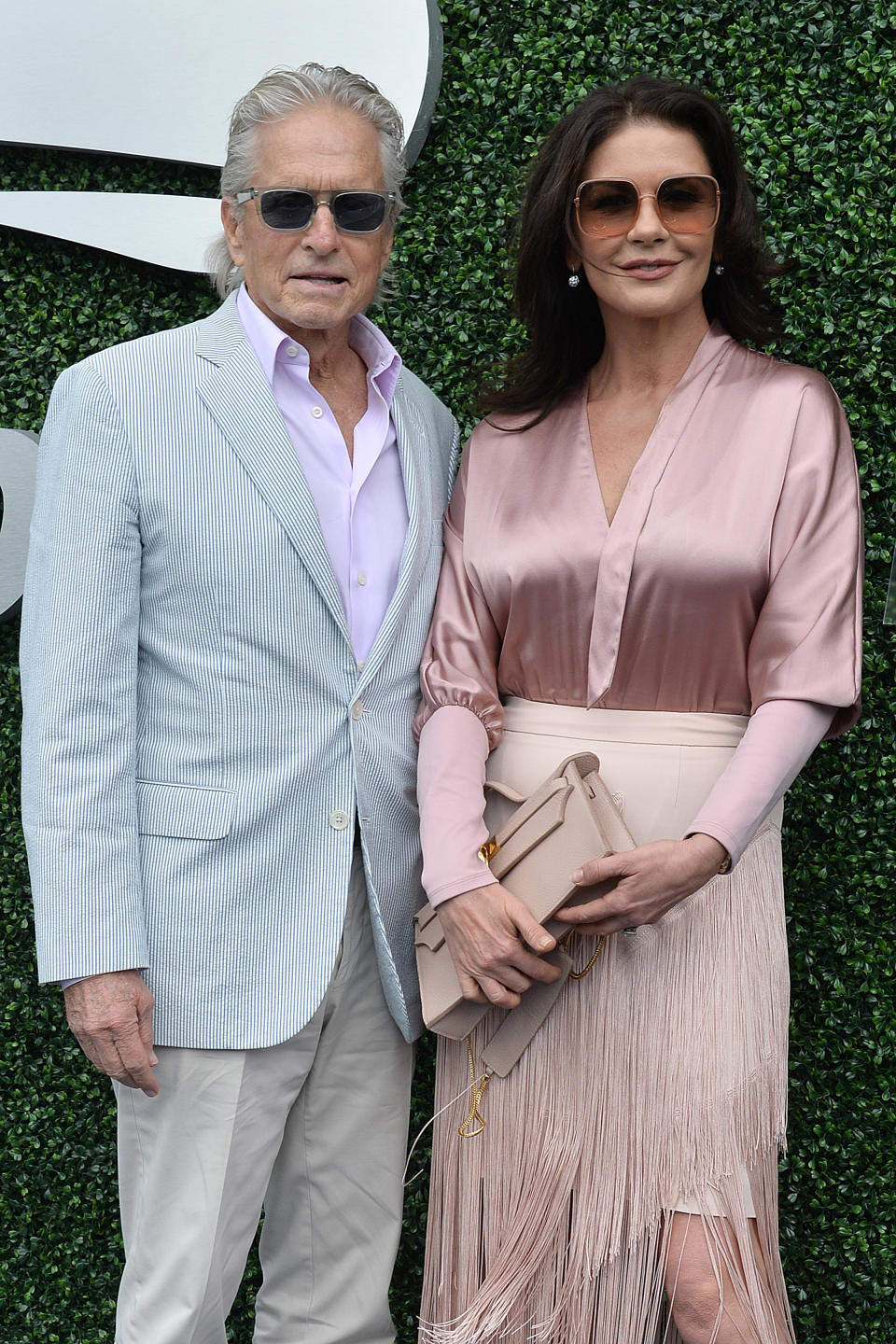 (L-R) Michael Douglas and Catherine Zeta-Jones attend the Men�s Finals match between Rafael Nadal of Spain and Daniil Medvedev of Russia on day 14 of the 2019 US Open during the Men's Singles Finals match at the USTA Billie Jean King National Tennis Center in Flushing Meadows - Corona Park in the New York City borough of Queens, NY, on September 8, 2019. (Photo by Anthony Behar/Sipa USA)