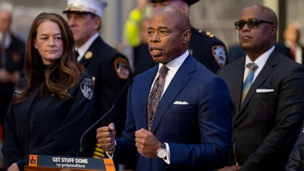PHOTO: New York City Mayor Eric Adams speaks during a security briefing ahead of New Year's Eve on December 30, 2022 in New York City. (Alexi Rosenfeld/WireImage/Getty Images)